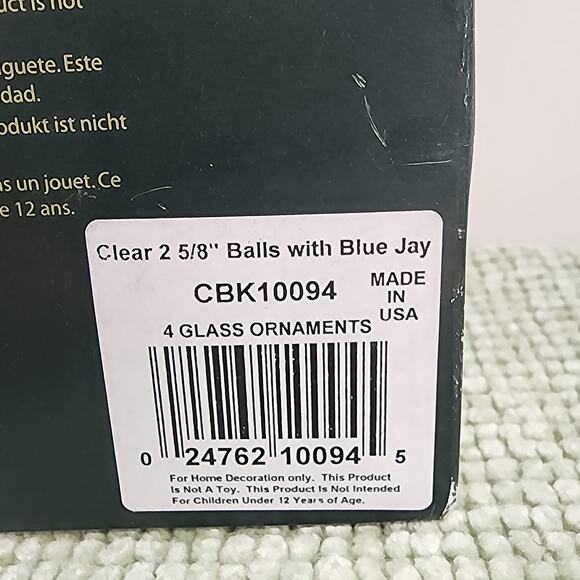 Krebs Glass Blue Jay Ornaments Set of 4 Clear 2.6 Inch Christmas Balls USA - Picture 6 of 9